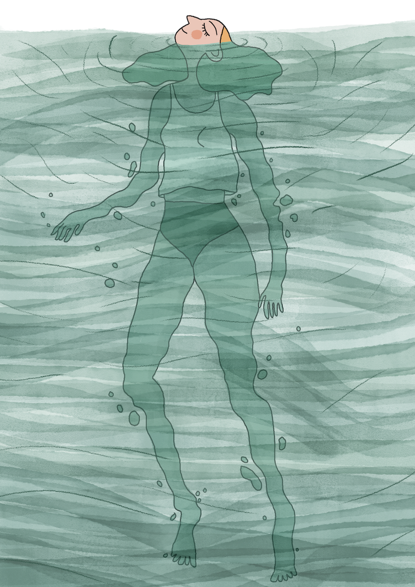 person floating in water drawing