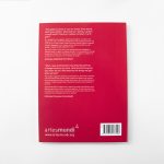 Artes Mundi 4 Catalogue back cover, berry red with small white text.